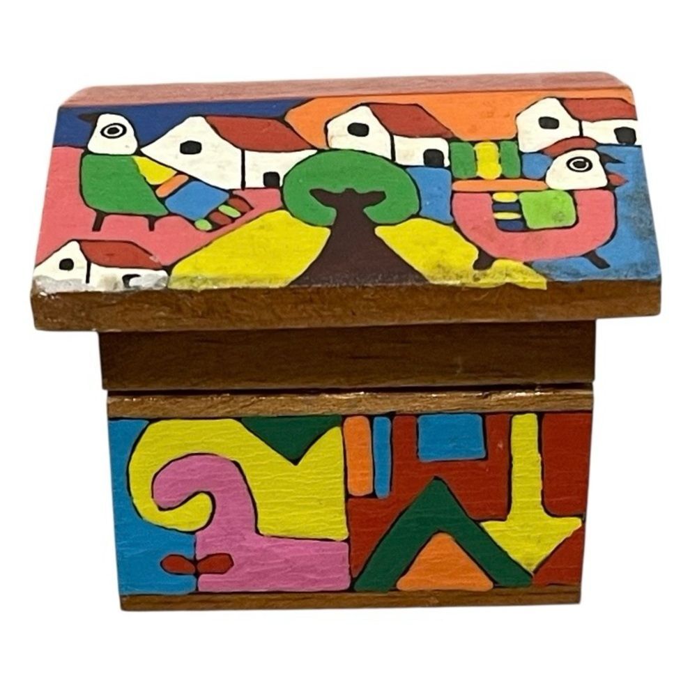 Handcrafted Folk Art Wooden Miniature Trinket Box Colorful Made in Honduras